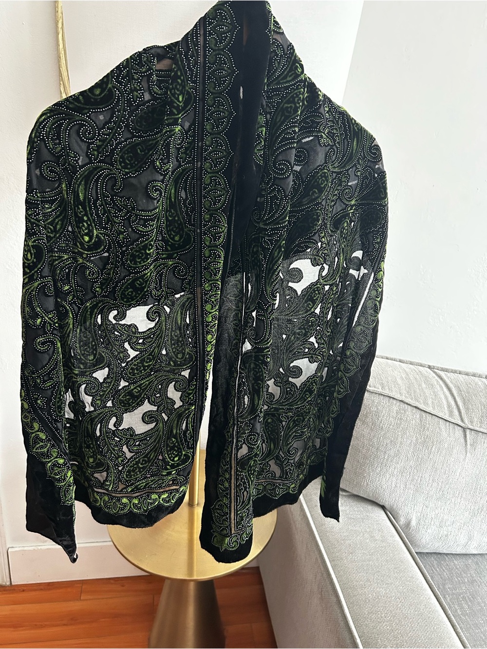 Vtg Velvet Burnout Scarf Whimsigoth Vampy Witchy Green Black